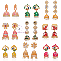 Nouveautés : Bijoux et accessoires de mode, boucles d'oreilles Jhumkas en laiton plaqué or Meenakari Kundan pour mariage et Mehndi, cadeau pour Haldi