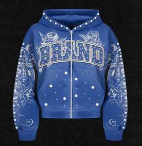 Custom Heavyweight Cotton <b>Hoodie</b> with Custom Rhinestone <b>Work</b> Unisex Logo Pullover <b>Hoodie</b> for Streetwear OEM Printed <b>Hoodie</b> - Product Image 1