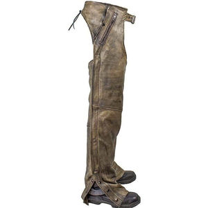 Chaps de cowboy occidentaux légers en cuir de vachette pleine fleur, couleur unie, avec franges, pour l'équitation, marron clair - Product Image 3