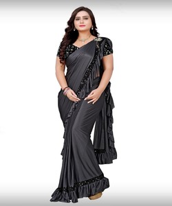 Ropa de fiesta de recepción Saree con bordado completo y trabajo de secuencia Precio más bajo Mercado textil Surat Gujarat Ropa étnica Alphanumero - Product Image 6