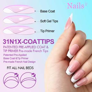 Nuevas <span class=keywords><strong>Uñas</strong></span> Postizas AuraGlaze de Lujo en Color <span class=keywords><strong>Rosa</strong></span>, Forma de Ataúd, Almendradas, Alto Brillo, Francesas, Cuadradas Medianas, Cobertura Completa para Dedos - Product Image 2