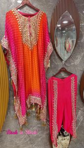 Elegante bordado puro Chinon seda Kaftan Dhoti conjunto de diamantes de imitación lentejuelas diamantes de imitación impresión Digital Latkan encaje vestidos casuales - Product Image 4