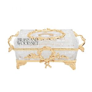 Boîte à mouchoirs couronne royale or en laiton massif cristal décor fait à la main - Product Image 1