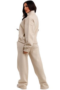 Latest Custom Logo 2 Piece Women Half <b>Zip</b> <b>Sweatshirt</b> & Joggers Tracksuit Set <b>Full</b> Length Women 2 Piece Jogger Sweat Set - Product Image 4