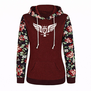 Sweat-shirt à capuche décontracté pour femme, motif floral bordeaux, avec poche kangourou, en mélange de coton doux, tendance automne-hiver - Product Image 1