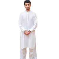 Shalwar Kameez Katun Pria yang Stylish |   Pakaian Pesta Tradisional Formal Tenun Desain Modern Anti Kusut Elastis Cepat Kering Semua Ukuran