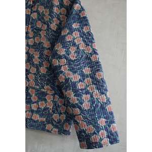 Handmade Reversible <b>Quilted</b> Woven Cotton Jacket Eco-Friendly Floral Block Print Long Sleeve Cozy Winter Layer - Product Image 3