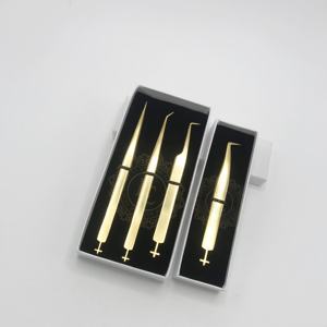 แหนบต่อขนตาชุบทอง24K แหนบต่อขนตาปลอมแบบมืออาชีพฉลากคุณภาพสูงกล่องการ์ดสีขาว - Product Image 5