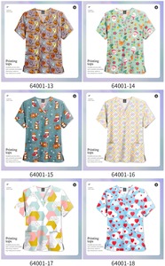 Gommage d'infirmière contemporain à manches courtes et col en V pour femmes uniformes de travail d'été pour médecins et personnel hospitalier imprimé d'été - Product Image 6