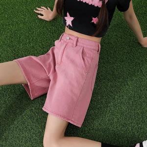 Mode de rue Cool Girl Simple Blanc Denim Shorts D'été Taille Haute Lâche Polyvalent Droite Cinq Quarts Jeans - Product Image 3