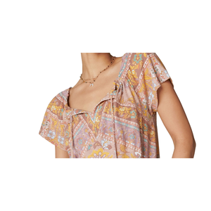 Lucky Brand Women's Cotton Printed Peasant <b>Bubble</b> <b>Top</b> Beige Size Medium-for Summer - Product Image 2