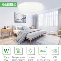 Plafonnier LED rond multifonction en aluminium HYBEC pour salle de bain, salon et cuisine, éclairage moderne polyvalent 30W/40W