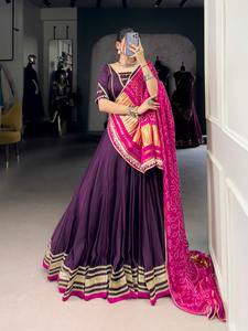 Lehenga choli คอลเลกชันผ้าไหม georgette พร้อมกระจกลูกไม้แฟชั่นผู้หญิงจากอินเดีย - Product Image 3