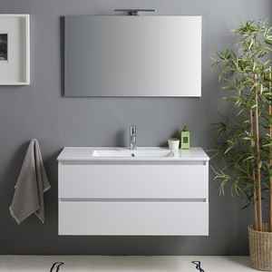 Ensemble complet de meuble de salle de bain Baltimora avec évier et miroir, blanc brillant, 100 cm - Product Image 2