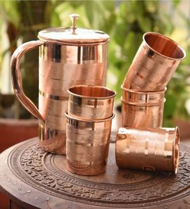 Premium Quality Pure Copper Water <b>Jug</b> with Matching <b>Glass</b> Set Smooth Finish for Serving Drinking Storing Water at Home Office - Product Image 3