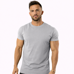 T-shirt de sport ajusté pour homme |   T-shirt de sport à manches courtes en coton tricoté 95% OEM personnalisé en gros - Product Image 5