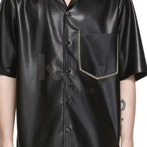 Custom Men Solid Knitted Leather Shirt Button <b>Down</b> Casual Style Lightweight Quick Dry for Daily Wear - Product Image 6