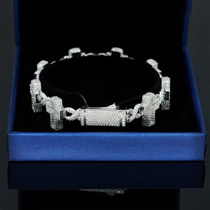 16mm Iced D Color Moissanite Buguette Cruz Cadena Pulsera Durable 925 Plata Esterlina Diamante Pulseras para Hombres - Product Image 4