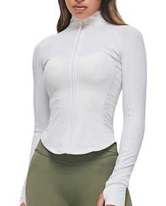 Chaqueta Deportiva Ajustada para Mujer, con Tejido Acanalado, Resistente al Viento, Elástica en Cuatro Direcciones, Sin Costuras, de Spandex/Poliéster, con Logotipo Frontal - Blanca - Product Image 1