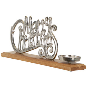 Silver Merry Christmas Metal Letters with <b>Tealight</b> on Wood Base For Home Christmas Decoration & Gifting - Product Image 3