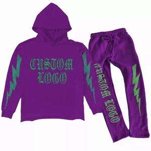 Wholesale Custom 100% Cotton Logo Sweat Pants Tracksuit for <b>Men</b> Flared Sweatpants and Hoodie Set With Woven Weave High Quality - Product Image 4