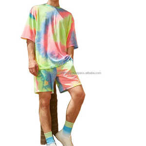 Men's Breathable Tie Dye Print Short Sleeve Summer Sports Tracksuit Beach Wear for Spring-Twin Sets with T-<b>Shirt</b> and Shorts - Product Image 1