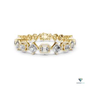 12.04 CT Yellow <b>Gold</b> Emerald Cut Lab Grown Diamond Link Bracelet in 18K <b>Solid</b> <b>Gold</b>, Square Emerald Halo Statement Bracelet - Product Image 1
