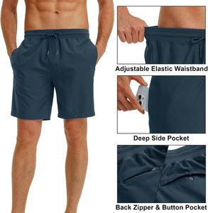 Pantalones cortos de gimnasio para hombre de 100% poliéster transpirables que absorben el sudor, ligeros, ecológicos, sólidos, para correr - Product Image 6