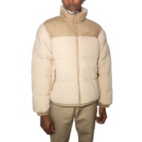 Blouson matelassé Sherpa pour homme avec logo personnalisé, col montant, pour l'extérieur, à capuche, rembourré, tissé, fermeture éclair, patchwork à pois, collection automne