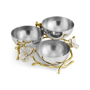 <b>Set</b> of 3 Hammered Silverware Stainless Steel <b>Dessert</b> <b>Bowls</b> with Gold Polished Aluminum Base Modern Serving Design - Product Image 2