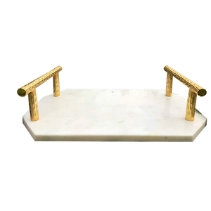 Bandeja de Servicio de Mármol Pulido de Extremadamente Alta Calidad, Hecha a Mano, Ecológica, Estilo Americano, con Asa de Metal para Bodas - Product Image 3