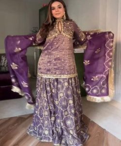 Costume élégant blanc jaune Salwarkameez pour femmes 3 pièces en coton Anarkali haut bas Dupatta vêtements - Product Image 3