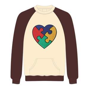 Autismo conciencia corazón rompecabezas Chenille bordado Neutral cuello redondo mangas raglán pulóver sudadera Unisex algodón polar - Product Image 2