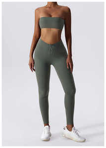 Solid Boob <b>Tube</b> Bra Yoga Set with Soft, Breathable Adjustable High-Waist Leggings & Butt Lift Sports Pants - Customizable - Product Image 4