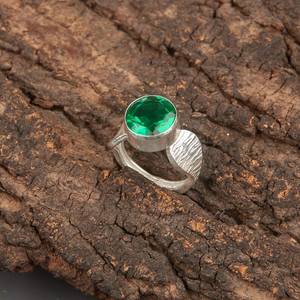Emerald Ring Gemstone 925 Sterling <b>Silver</b> Rhodium Plated Luxury Jewelry Handmade Elegant Gift for Women Vintage Boho Design - Product Image 3