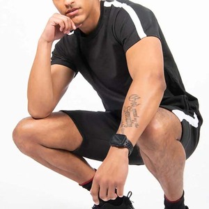 Verano OEM logotipo personalizado manga corta peso pesado Color sólido algodón camiseta y pantalones cortos conjuntos transpirable de talla grande hombres conjunto doble - Product Image 3