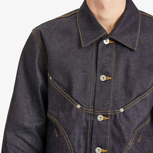 Veste en jean pour homme sur mesure du fabricant, col rabattu, 100% coton, imperméable, coupe-vent, logo frontal, style vintage pour l'hiver - Product Image 5