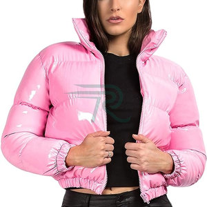 Razorts Women Cropped Puffer Jacket Autumn Waterproof Cotton Filled Long Sleeve Quilted <b>Stand</b> Collar Zipper Closure - Product Image 1