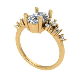 Anillo de Oro Amarillo de 10K para Mujer con Diamante de Laboratorio de Corte Ovalado y Racimo Lateral Artístico, Anillo de Compromiso de Diseño Moderno, Joyería Fina de Lujo - Product Image 2