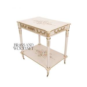 Carrito de Servicio Clásico de Madera Maciza con Diseño Floral Pintado a Mano y Detalles de Latón para Interiores de Lujo - Product Image 4