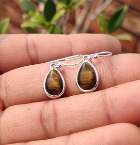 Pendientes de piedras preciosas de ojo de tigre de Plata de Ley 925, joyería hecha a mano, pendientes de estilo bohemio, joyería para mujer, regalo de boda para - Product Image 2