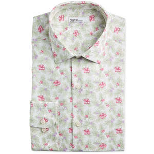Camicia da Uomo Bar III ODM con Stampa Floreale, 100% Cotone Popeline, Vestibilità Slim, Bottoni, Anti-Piega, Stile Western, Taglia S - Bianco-Rosa - Product Image 1
