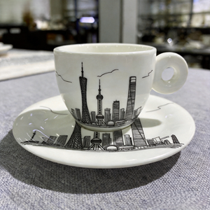 Tazza da Espresso Personalizzata con Piattino, Logo Personalizzato, 50 55 60 70 75 <span class=keywords><strong>80</strong></span> <span class=keywords><strong>ml</strong></span>, Tazza e Piattino in Ceramica Bianca per Caffè Espresso - Product Image 1