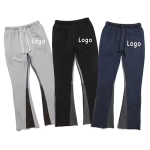 Pantalones de entrenamiento delanteros abiertos apilados de gran tamaño para hombres de alta calidad con pantalones acampanados informales de retazos sueltos - Product Image 4