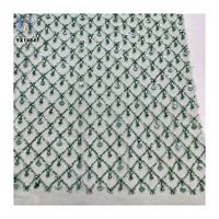 Tissu en dentelle brodée de perles à carreaux de sequins blancs pour mariage, tissu en dentelle de mariée de haute qualité, lourd et perlé