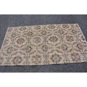 Classique Beige marron 3.3 X 6.3ft laine tapis fait main Vintage turc Patchwork Rectangle tapis pour chevet Latex support - Product Image 4