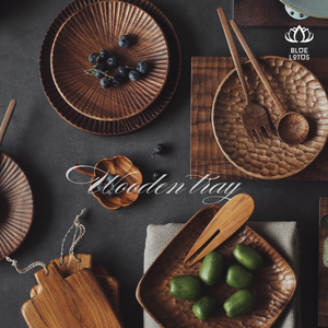 Bandeja de vajilla de madera ecológica hecha a mano natural estilo rústico duradero sostenible plato de aperitivos reutilizable - Product Image 5