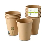Gobelets en papier non blanchis à paroi simple Ø 90 mm 10 oz 250 ml pour boissons chaudes, thé au lait, café - 1000 pcs/carton