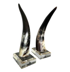 Par de cuernos de búfalo decorativos con soporte de base de nácar Par de cuernos de búfalo tamaño personalizado y mejor precio - Product Image 1