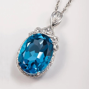 Wholesale GRA Certified Blue Moissanite Pendant Necklace 925 Sterling <b>Silver</b> Oval Carved Halo Fine Jewelry Custom - Product Image 1